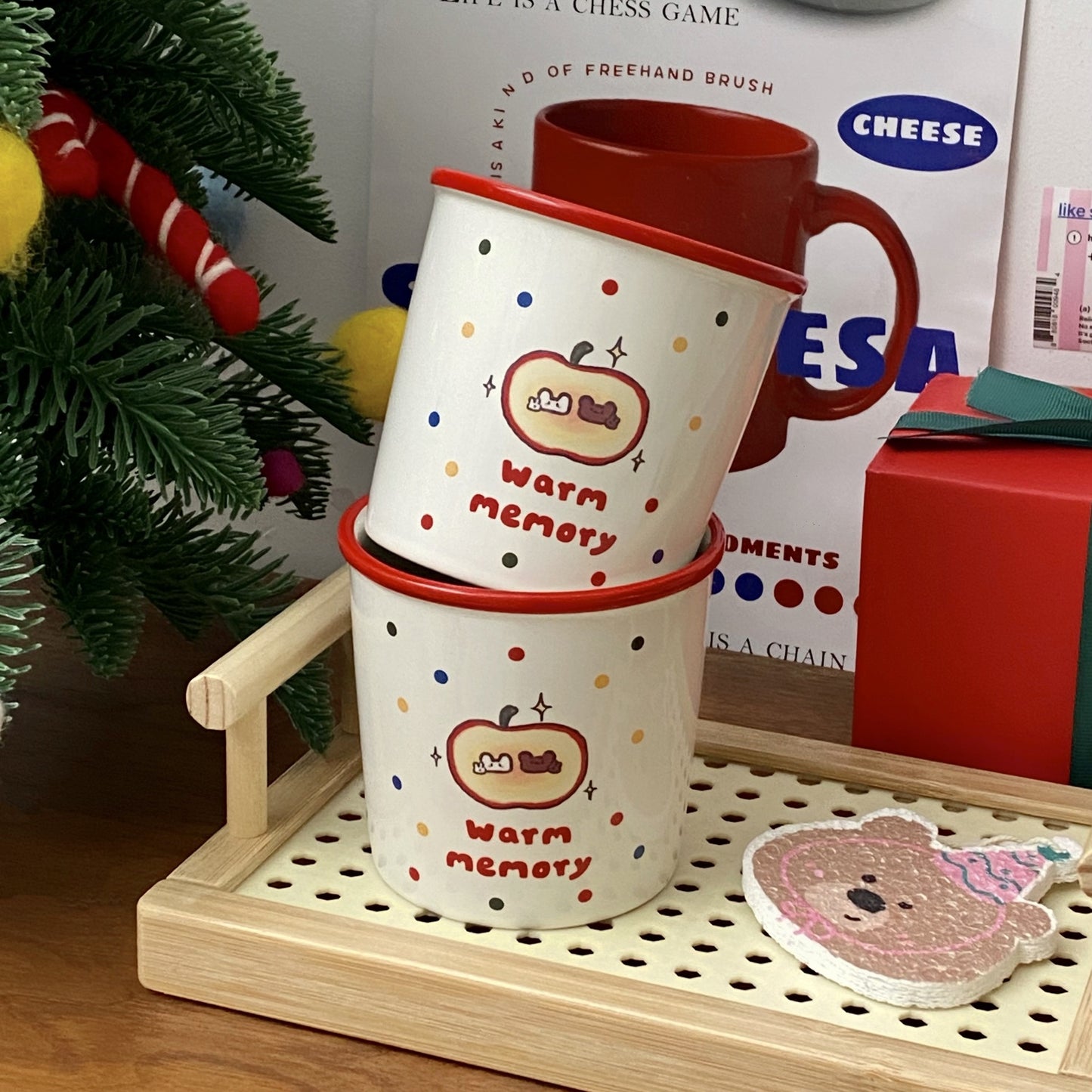 Cartoon Apple Mug Ceramic Coffee Cup Gift Box Set