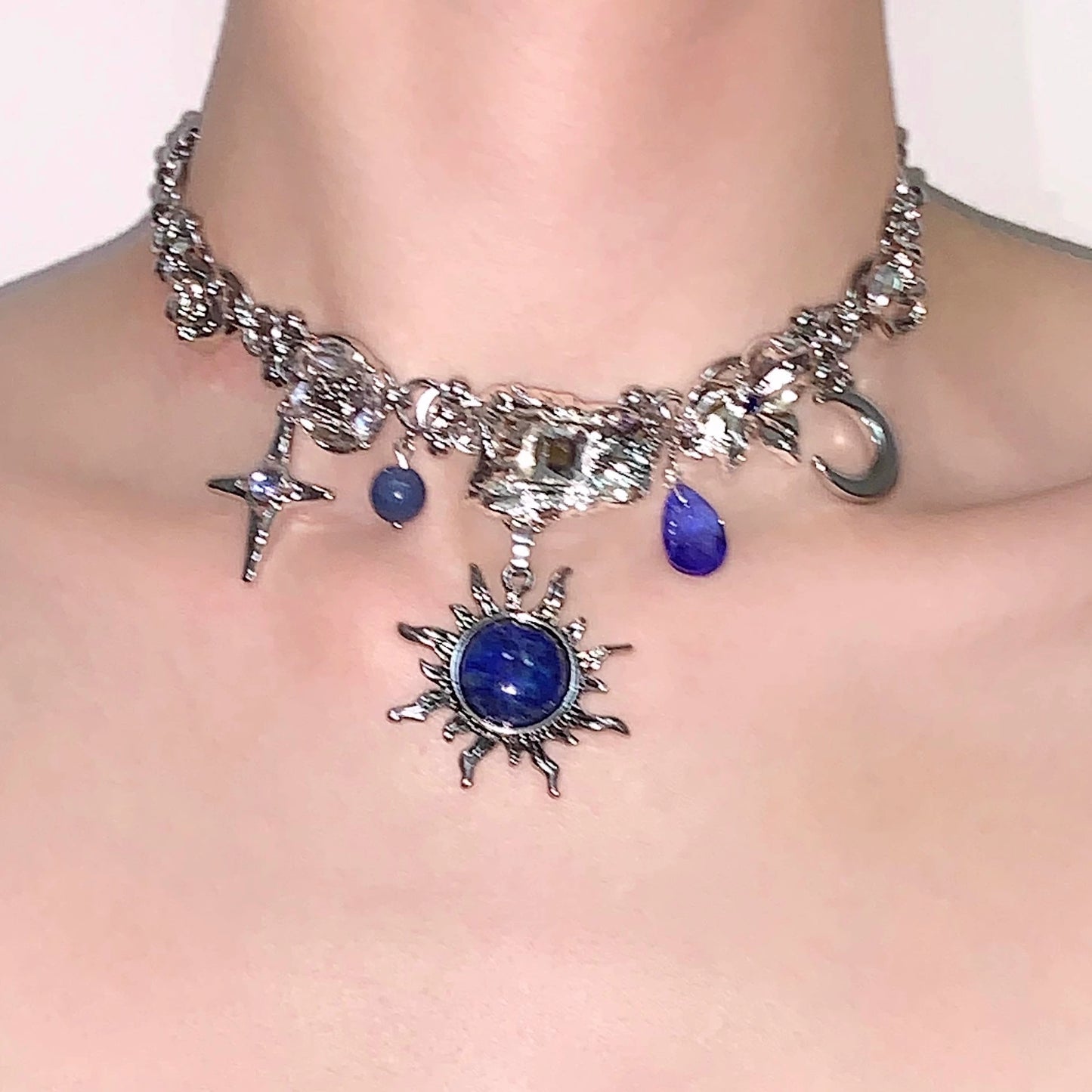 Zeus "lapis lazuli sun star moon pendant necklace choker