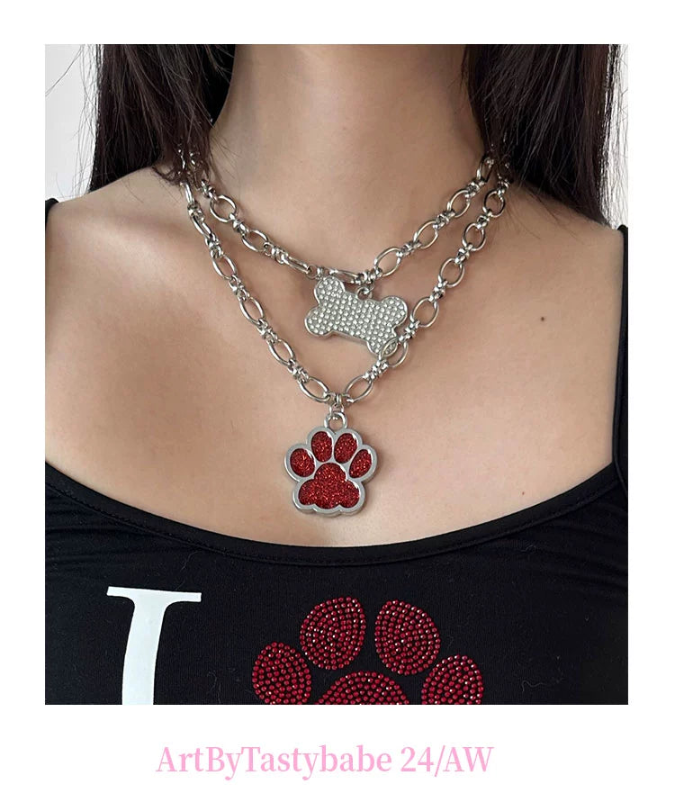 Punk Stainless Steel Dog Paw Necklace