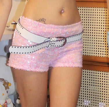 Happiness, beauty, Chinese characters rhinestone navel sequin shorts