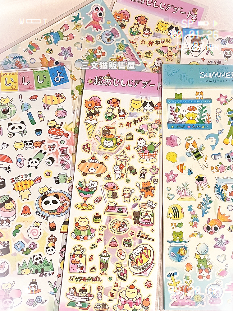 Retro Cute Stickers Sushi Ocean Handmade Material