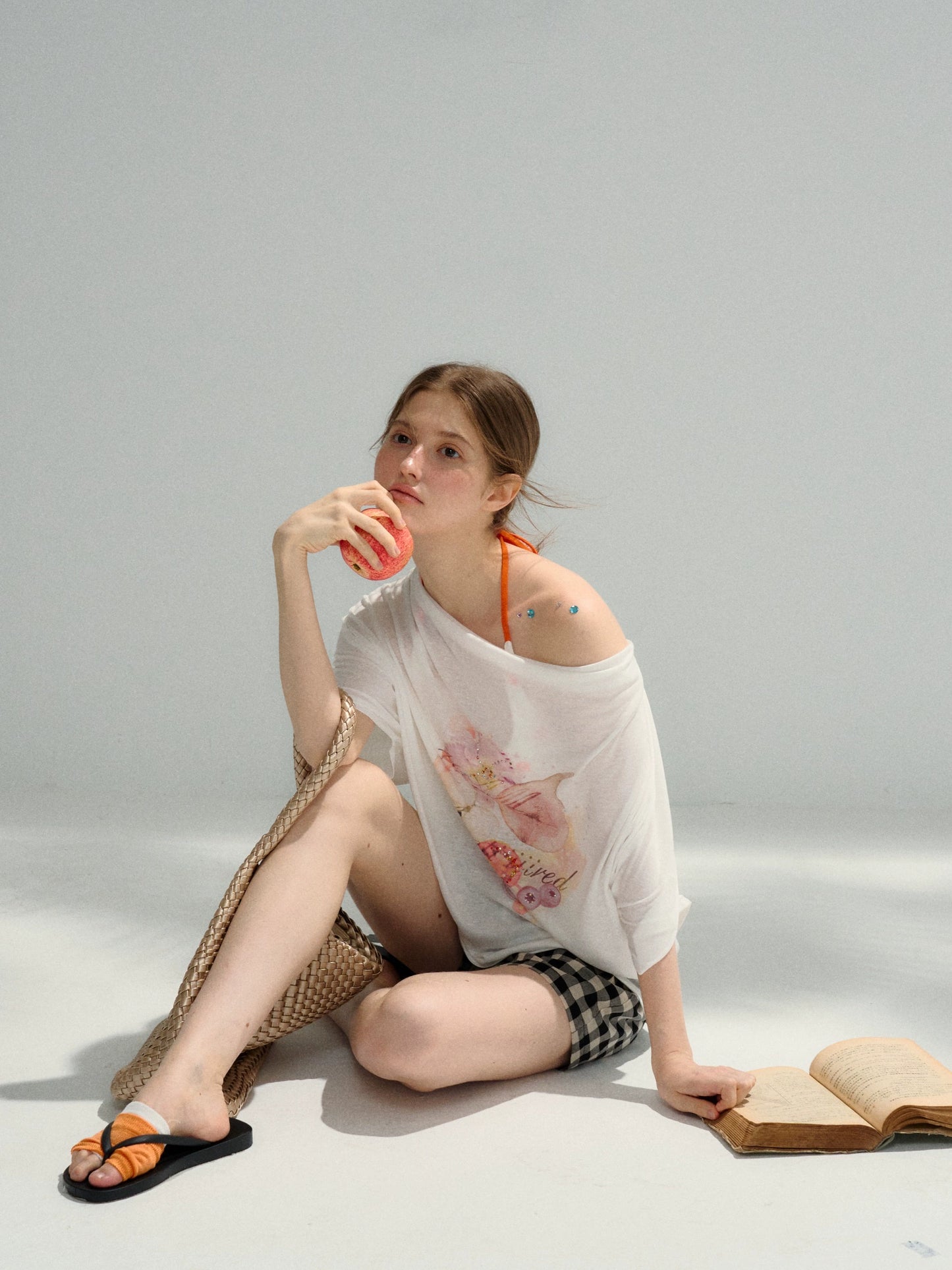 Lyocell Tencel Printed Rhinestone Top - Elbow Sleeve
