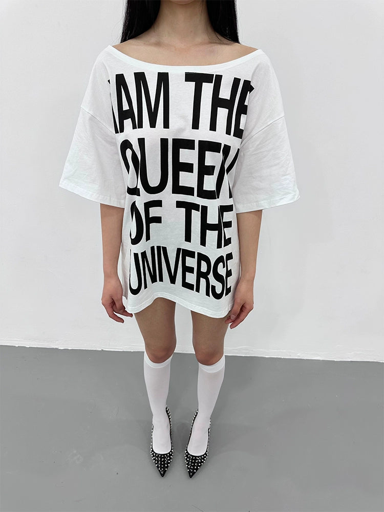 Slogan Loose Off-Shoulder top