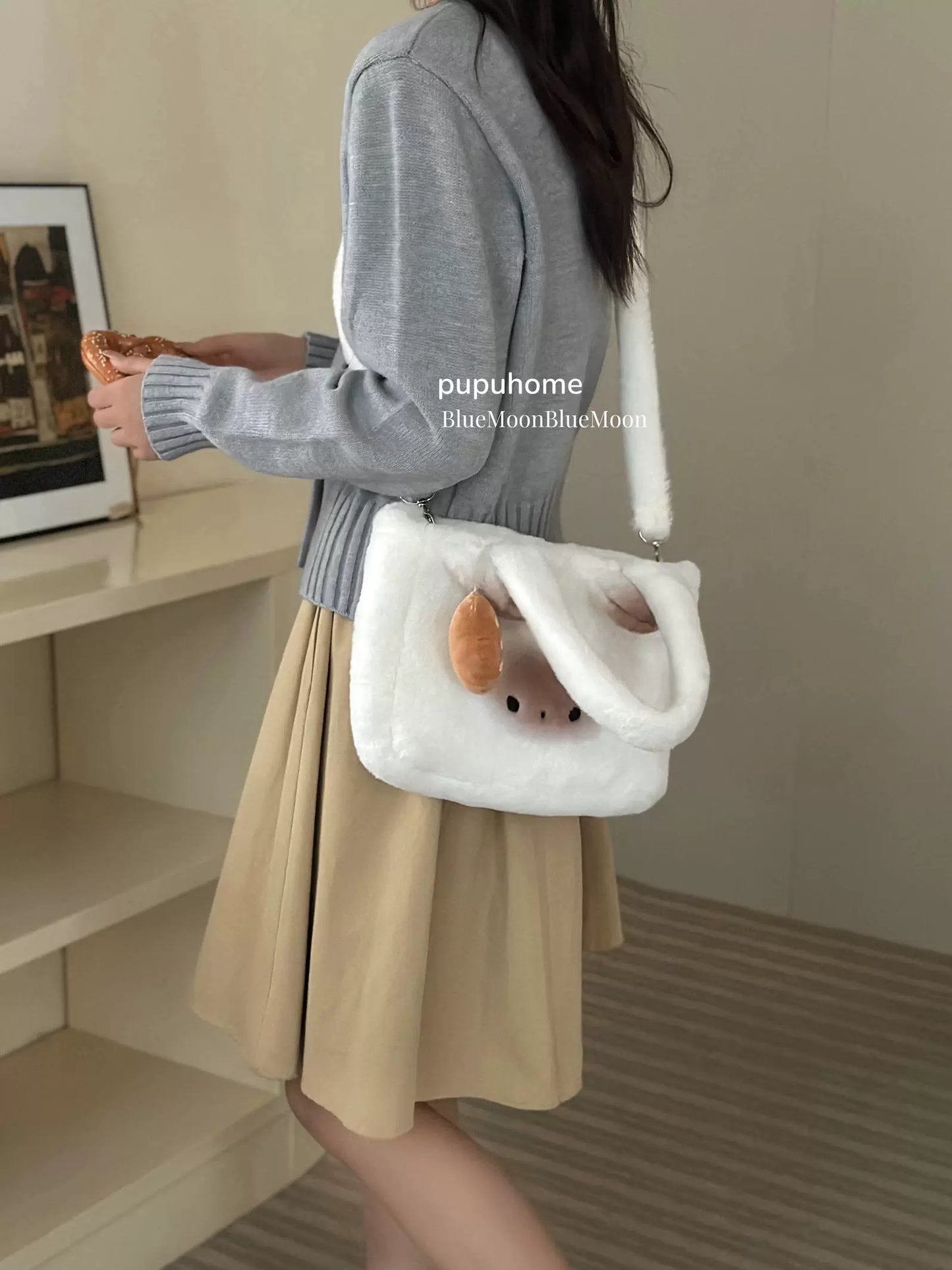 Mantou cat pup plush handbag cross body shoulder bag
