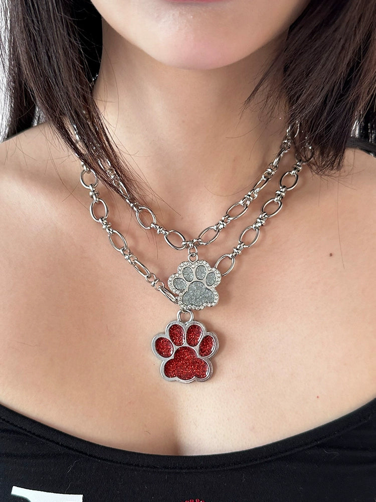 Punk Stainless Steel Dog Paw Necklace