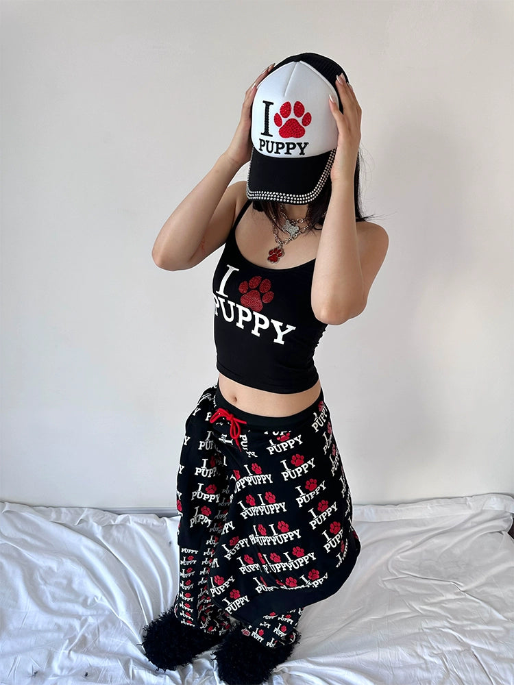 I Love Puppy Rhinestone cami