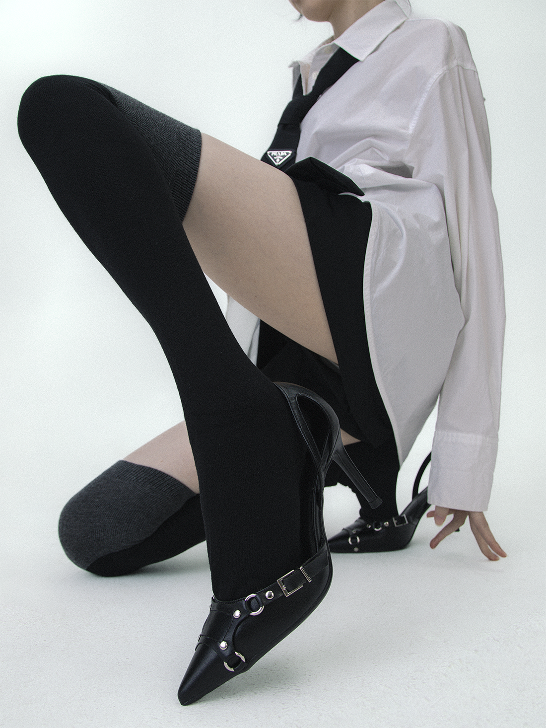 SS2L Autumn/Winter Minimalist Black Grey Splicing Spicy Girl with Velvet Thickened Warm Knee Socks Long Tube Socks Children's Stacking Socks