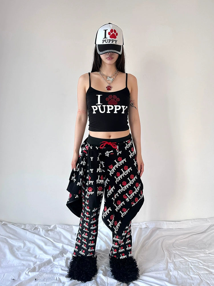 I Love Puppy Rhinestone cami
