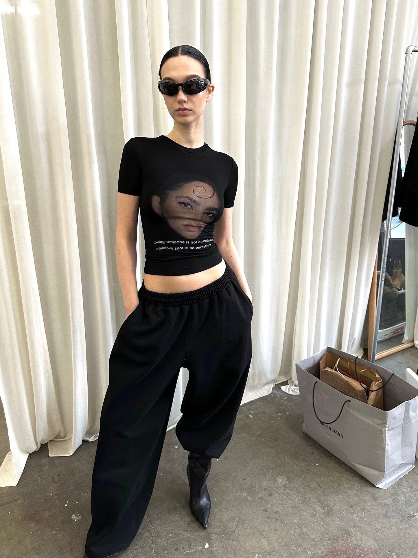 Black Drawstring Straight Pants