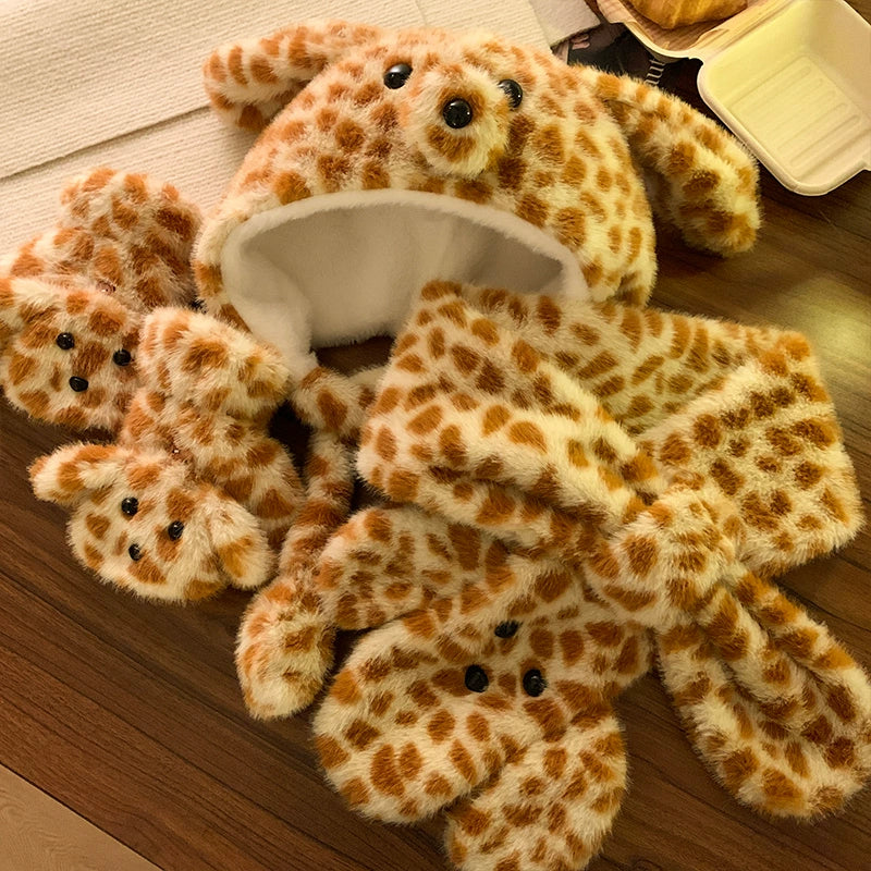 Cute tiger patterned dog scarf, earmuffs, gloves, three piece set