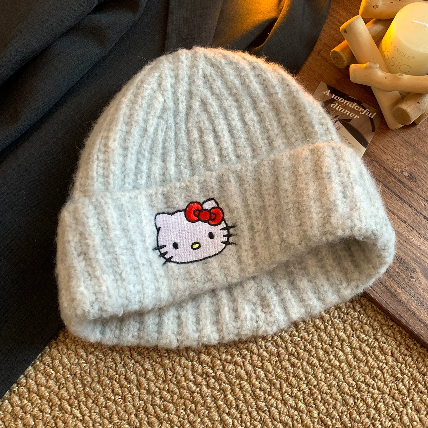 Cute Kitty cat embroidered woolen hat