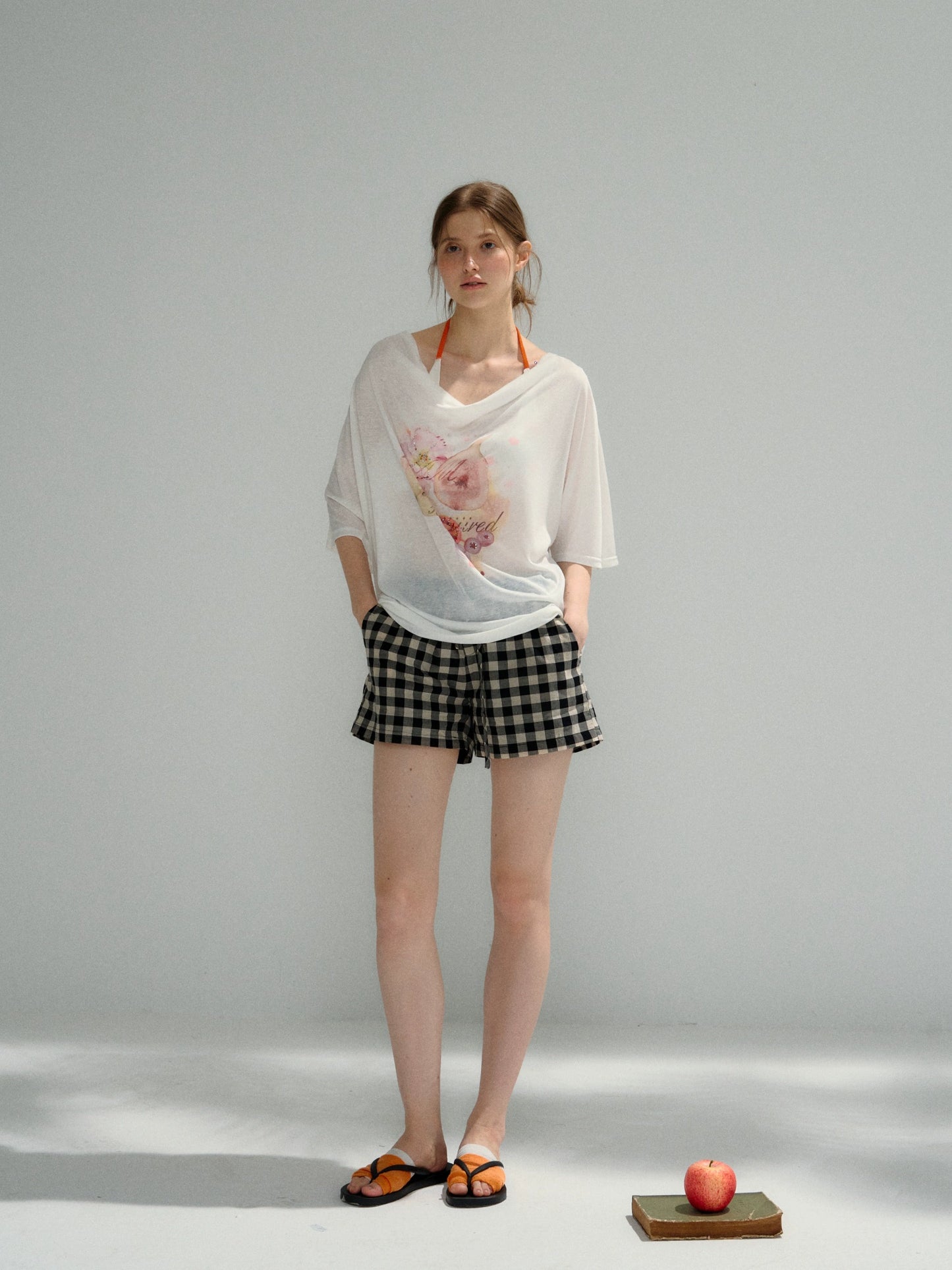 Lyocell Tencel Printed Rhinestone Top - Elbow Sleeve