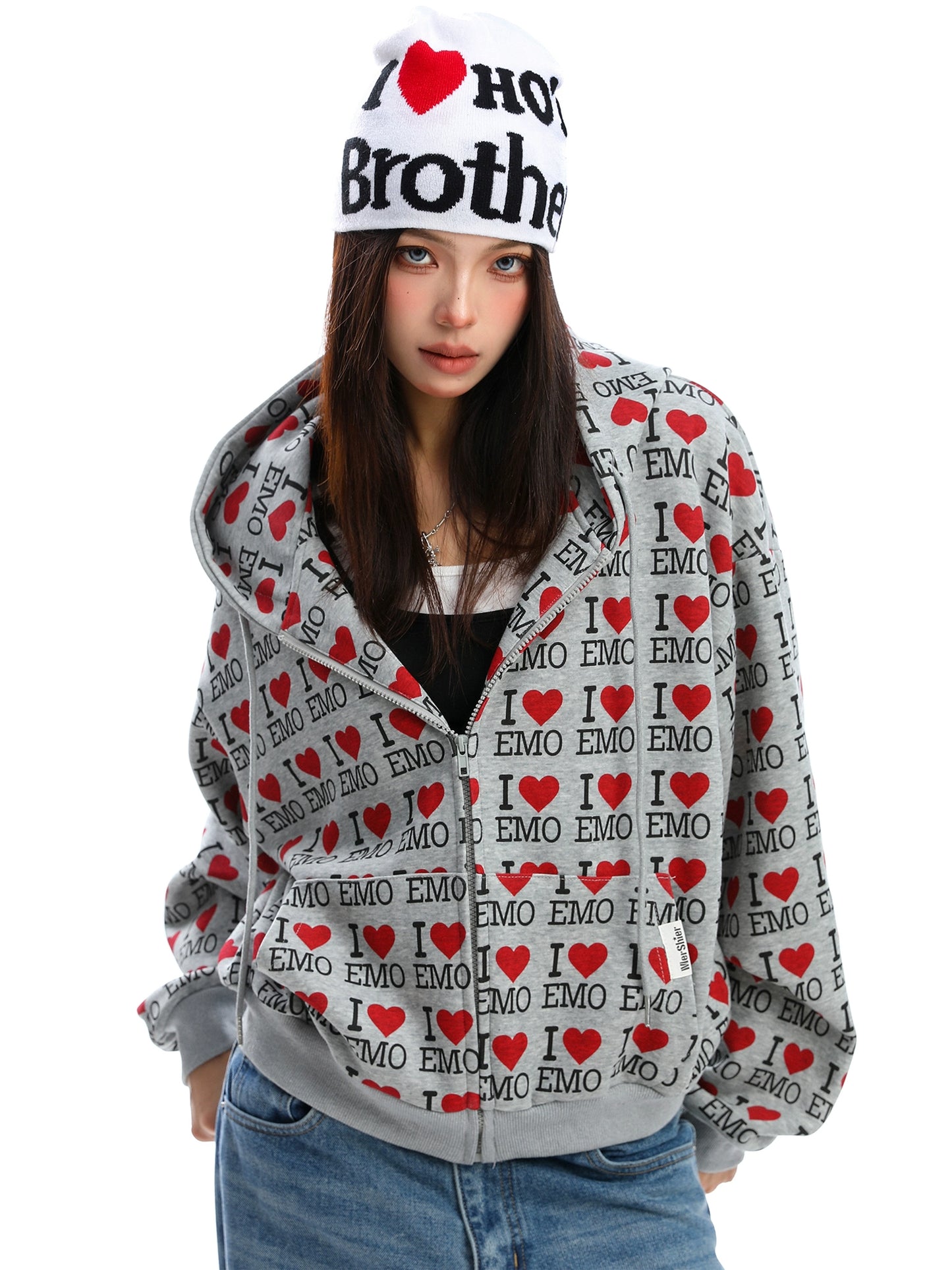 Full printed English love hooded sweatshirt