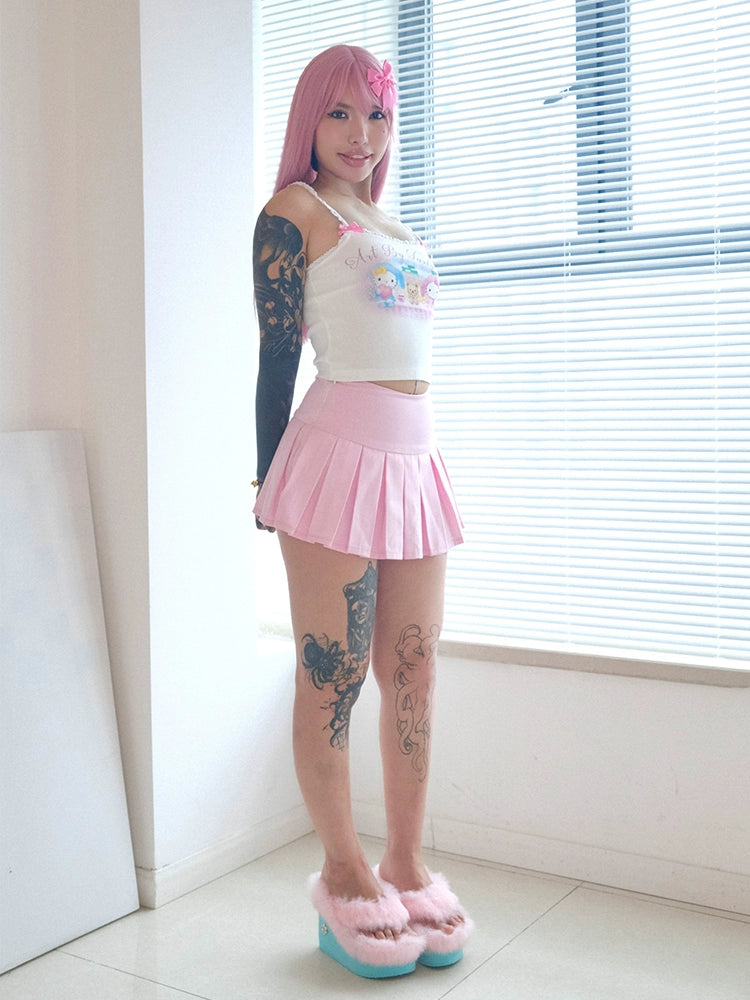 cute cartoon kitty lace cami