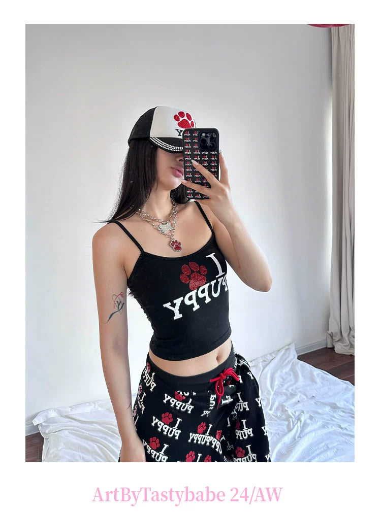 I Love Puppy Rhinestone cami