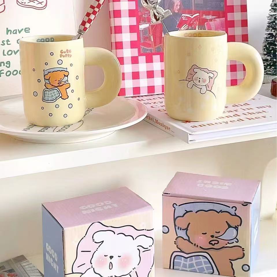 Small niche girl heart fat handle ceramic cup gift box set