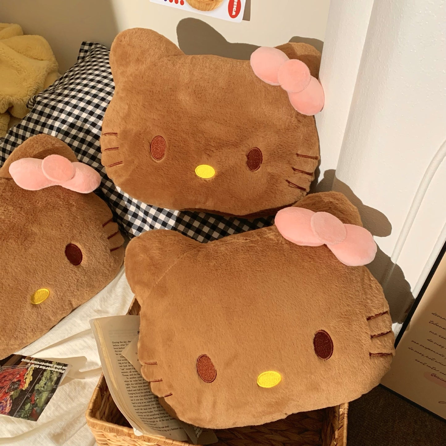 Black leather Hello Kitty pillow