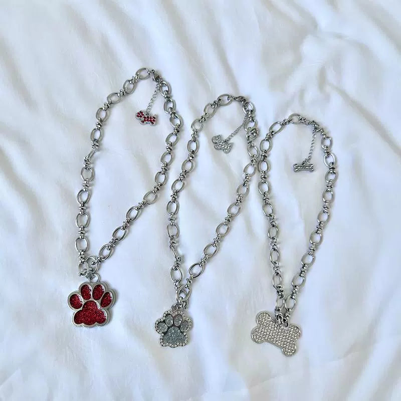 Punk Stainless Steel Dog Paw Necklace