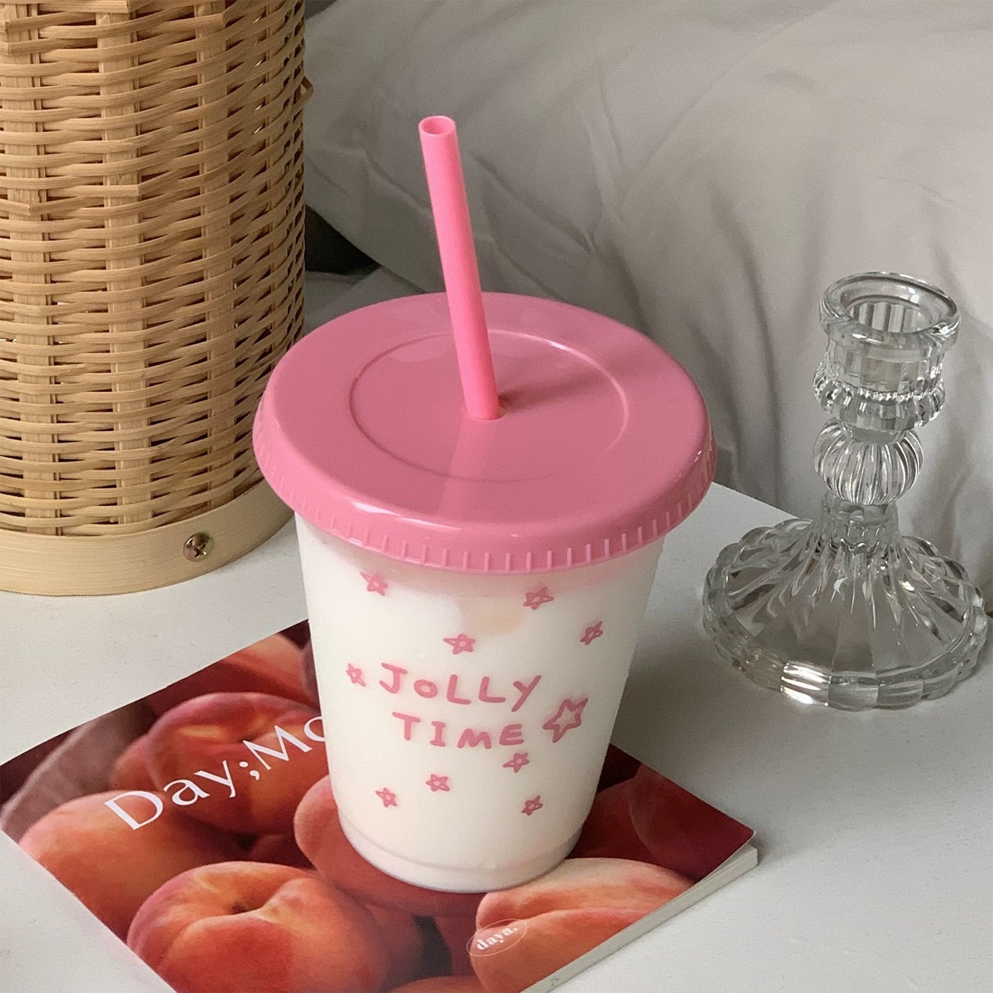 Plastic straw cup