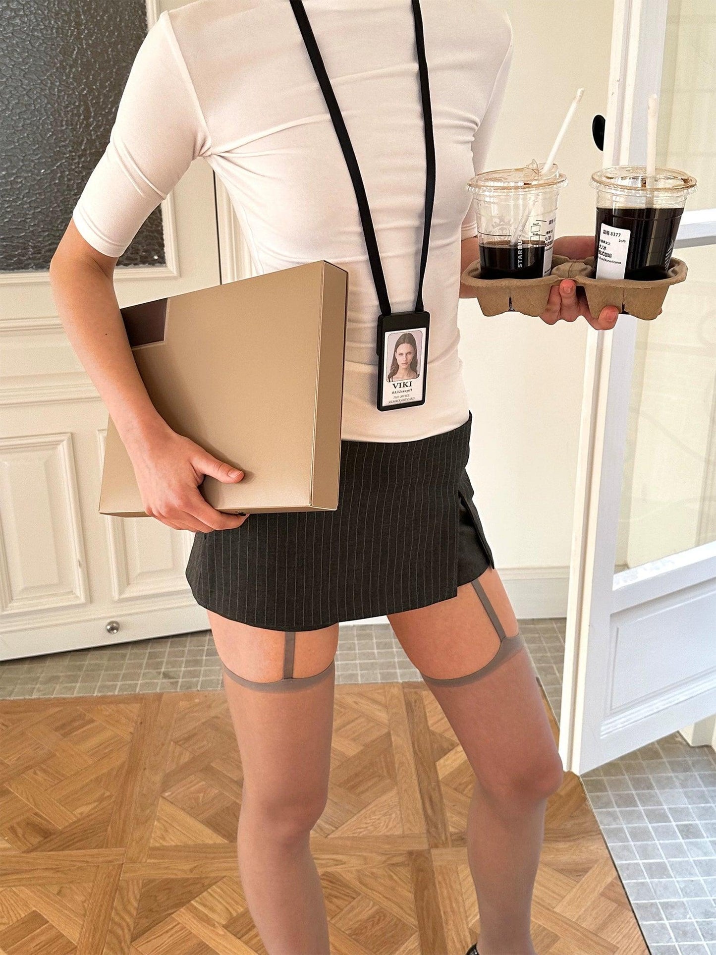 Grey Striped Suit Mini Skirt