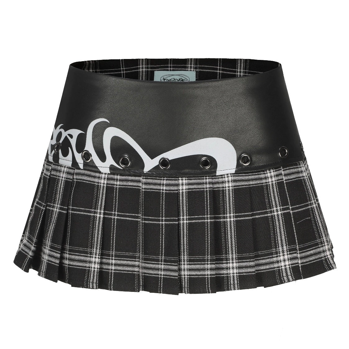 leather plaid splicing miniskort