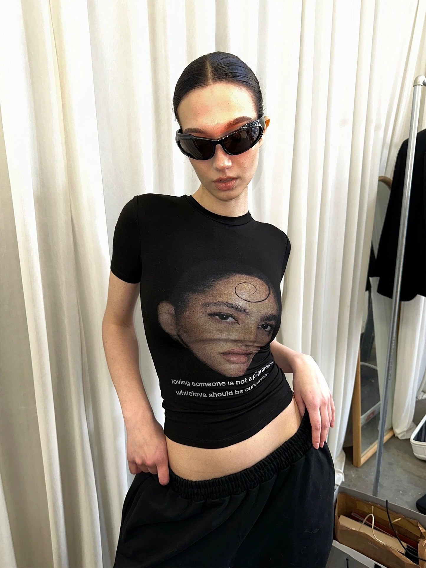 Black Portrait Print T-Shirt