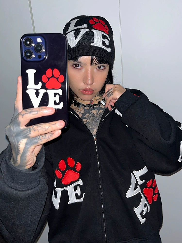 * LOVE dog print phone case, black/pink