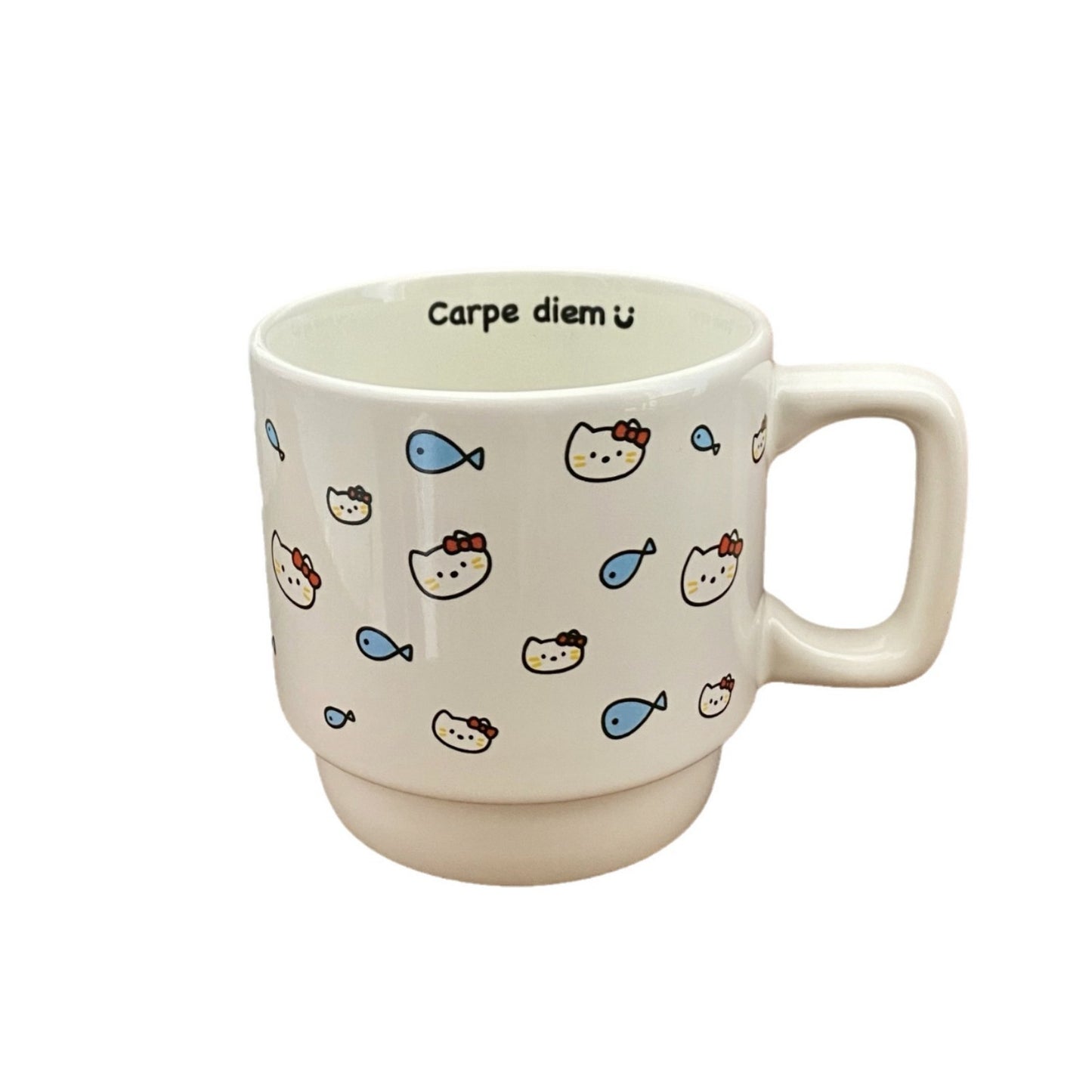 Cat eating fish hand-held mug gift box