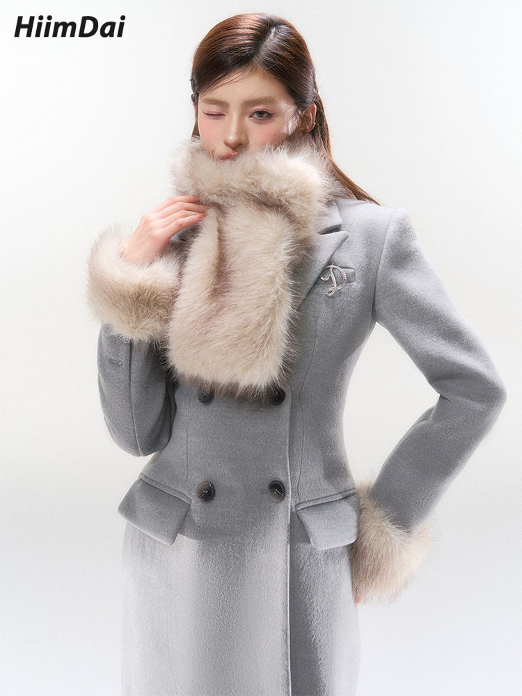 Sliver Grey Silhouette Overcoat With Scarf