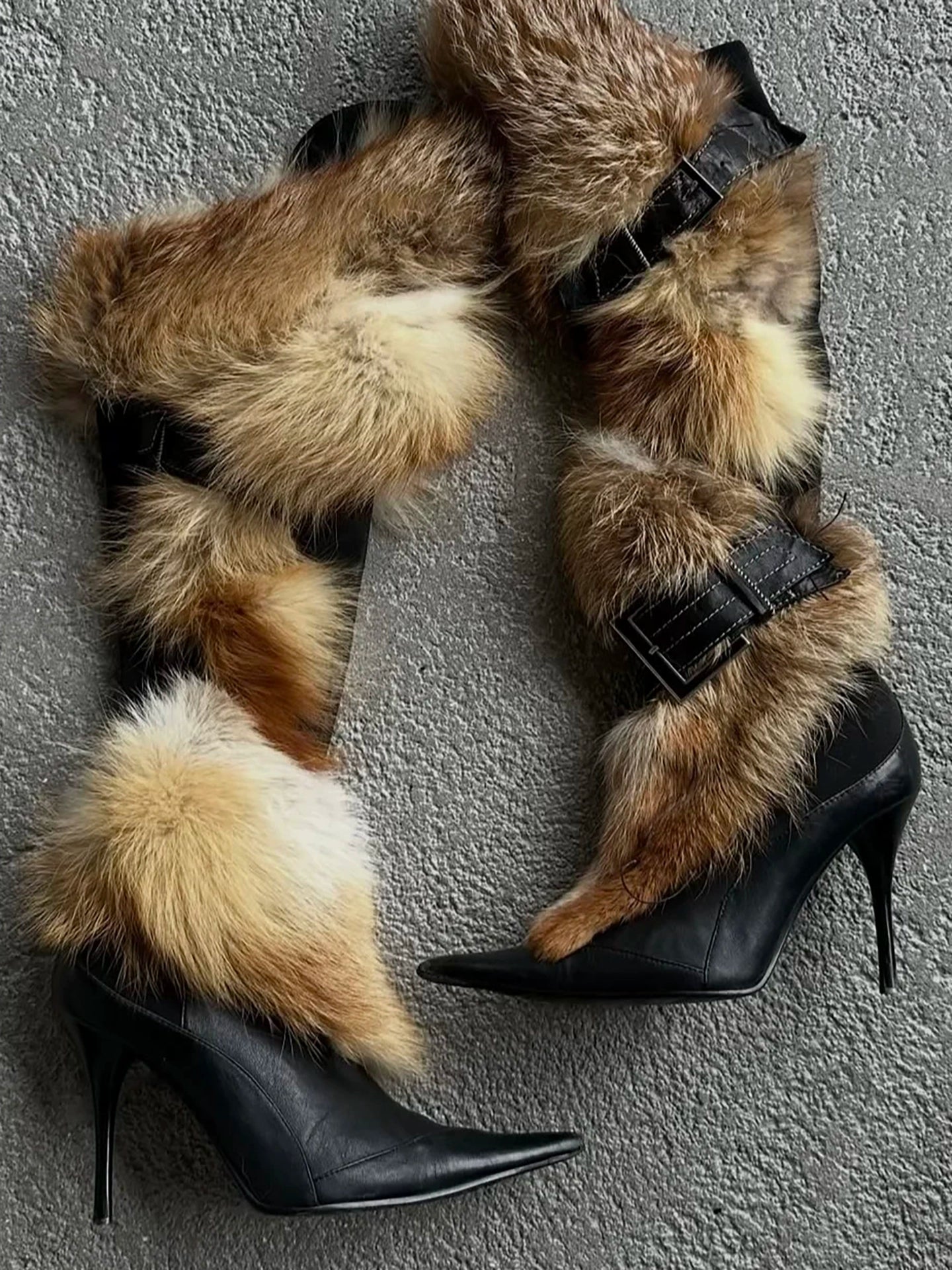 Sheepskin version with faux fur long high heel boots