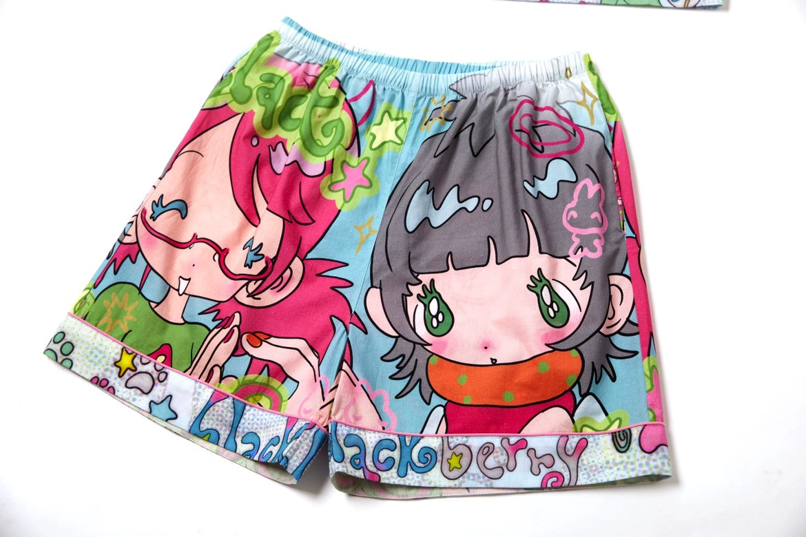 Cartoon two girls summer pajamas set