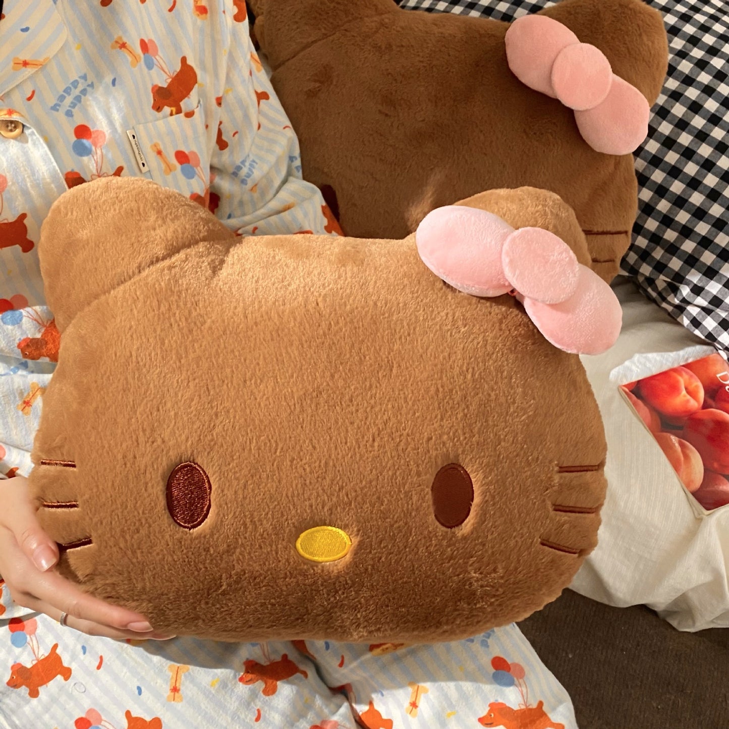 Black leather Hello Kitty pillow