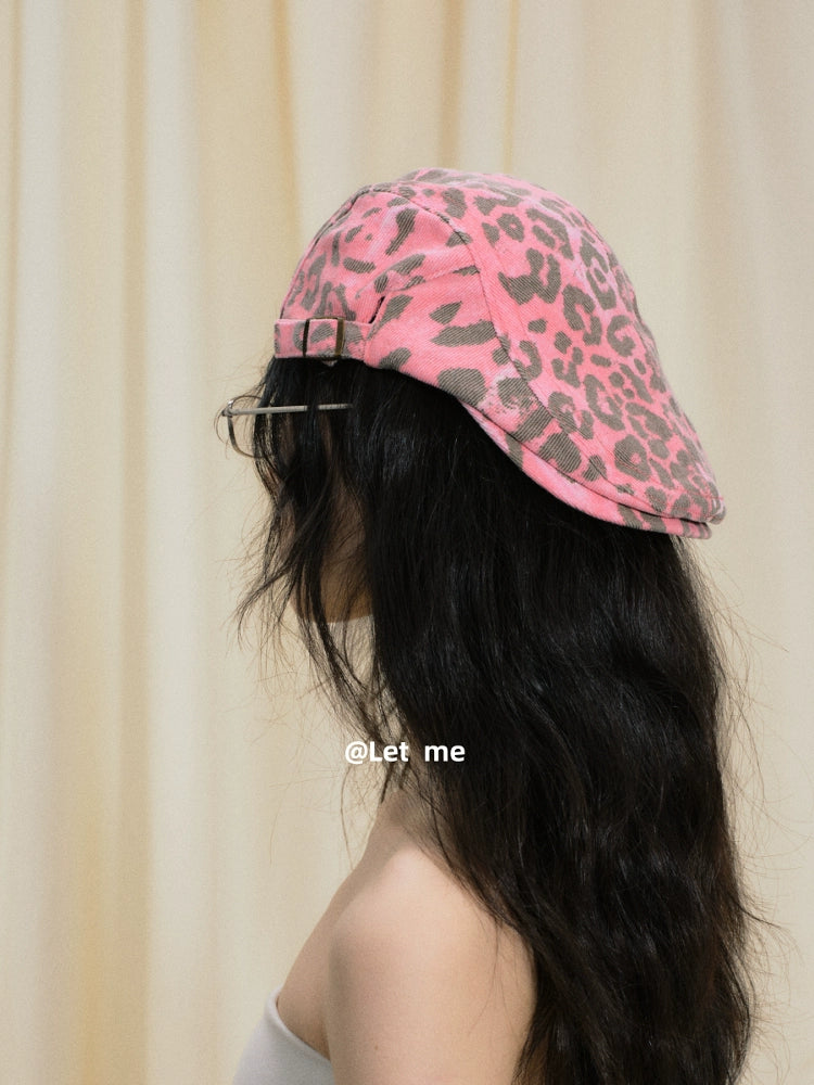 Pink leopard print forward hat