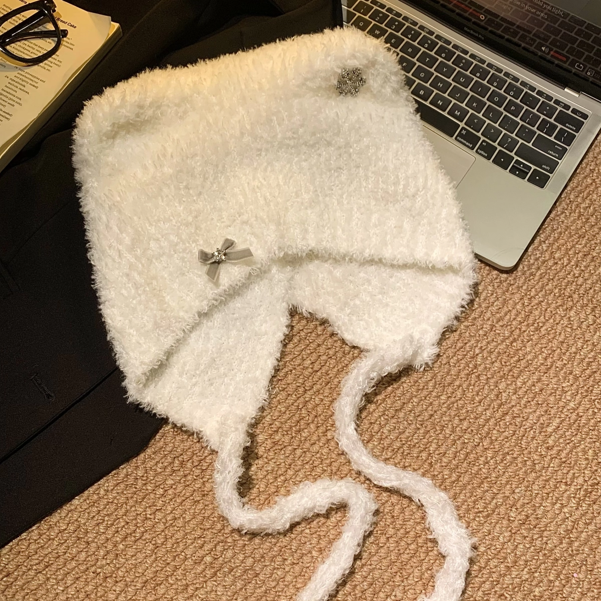 Black cat ear woolen hat