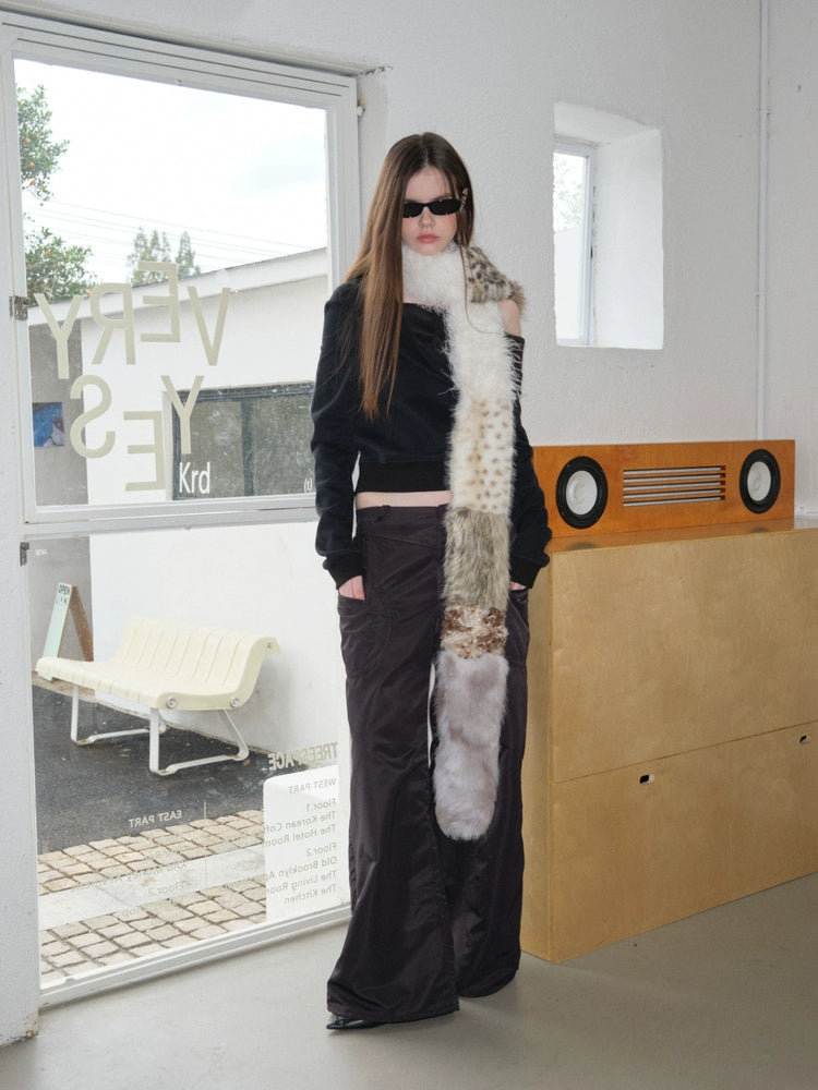 Imitation fur patchwork scarf leopard print