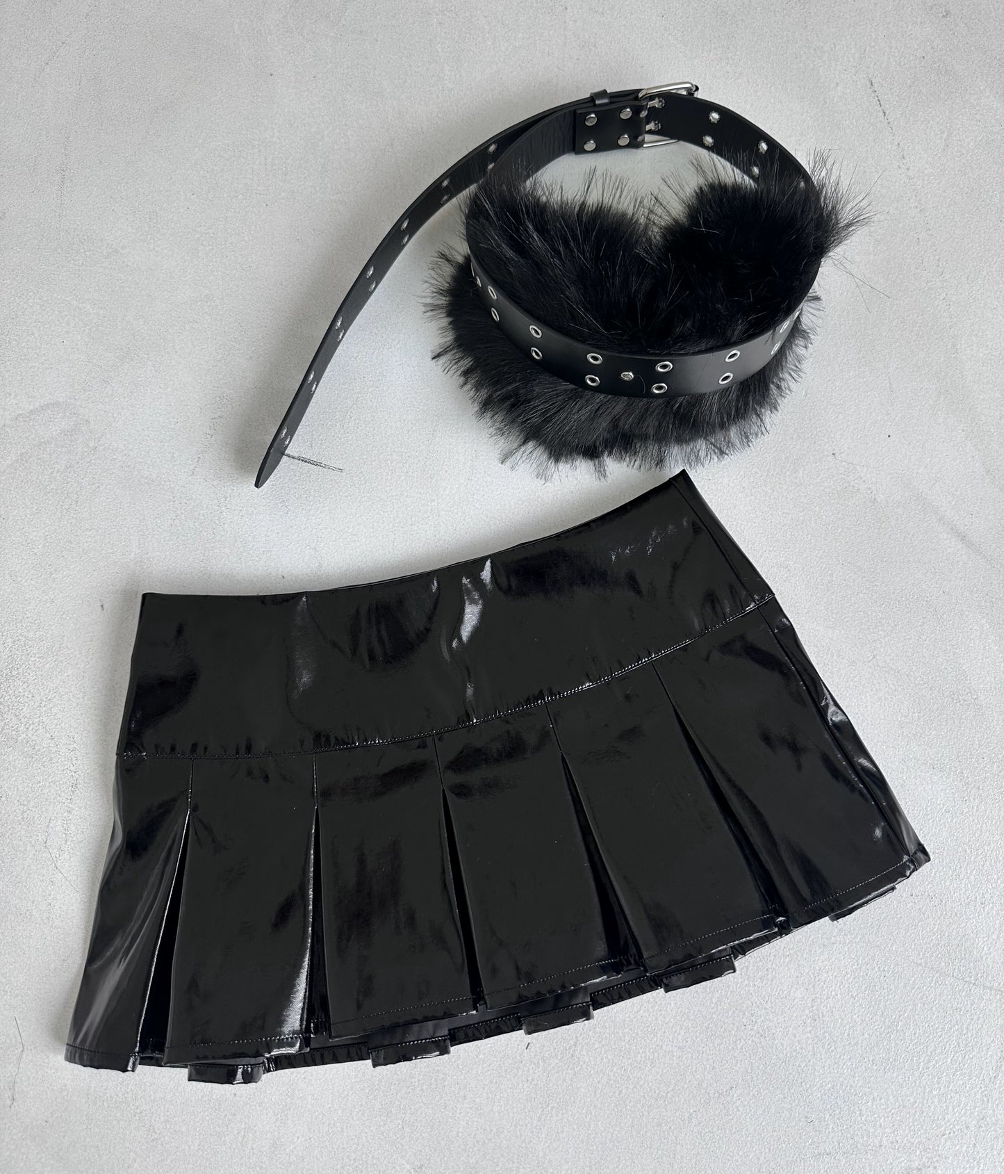 black/pink leather skirt pleated mini skirts