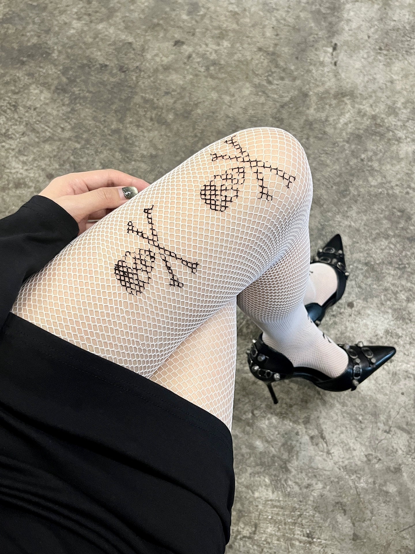 Skeleton print ultra-thin punk pantyhose with hollowed out design