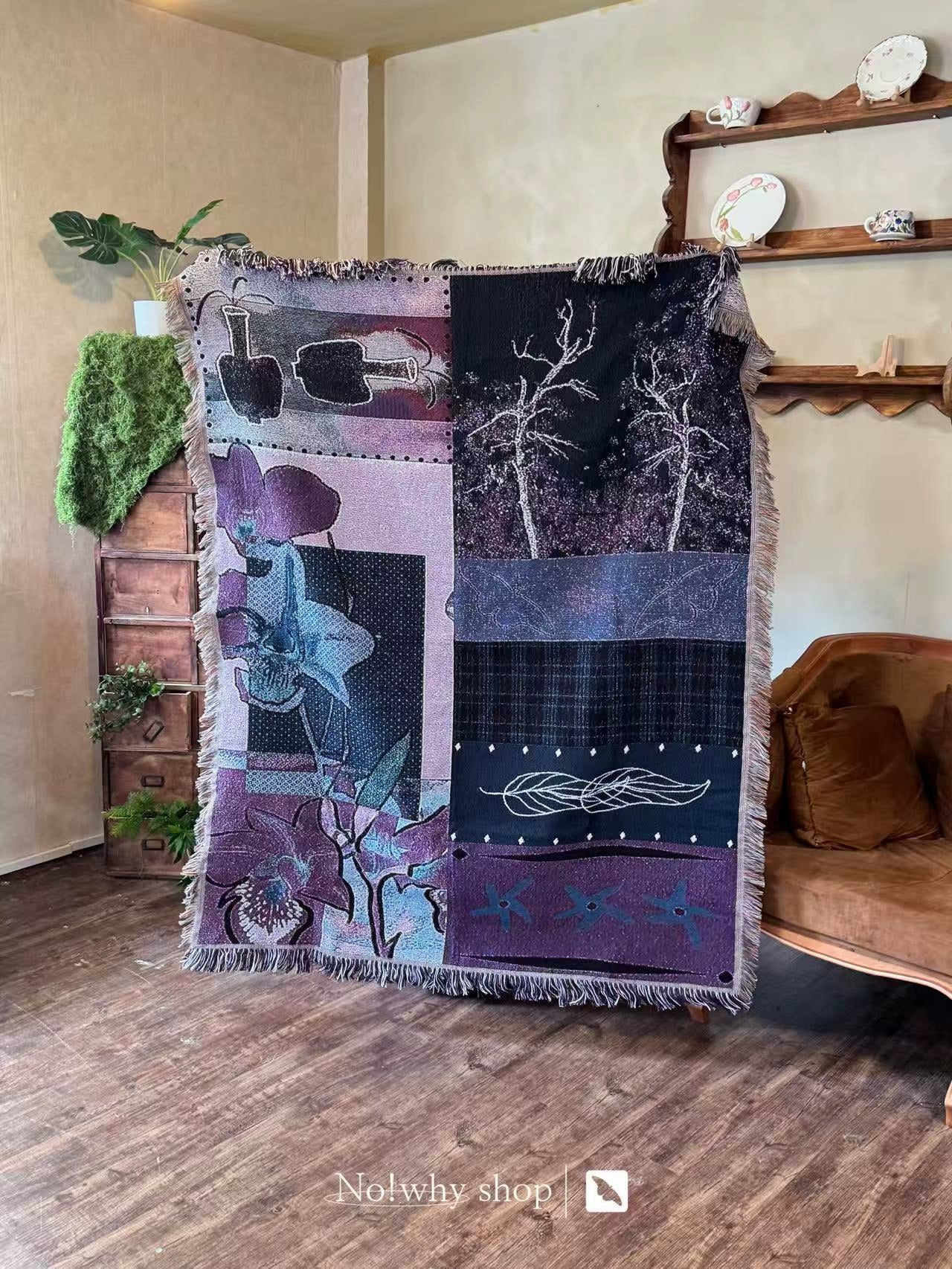 Knitted tapestry vintage elegant floral sofa cover blanket