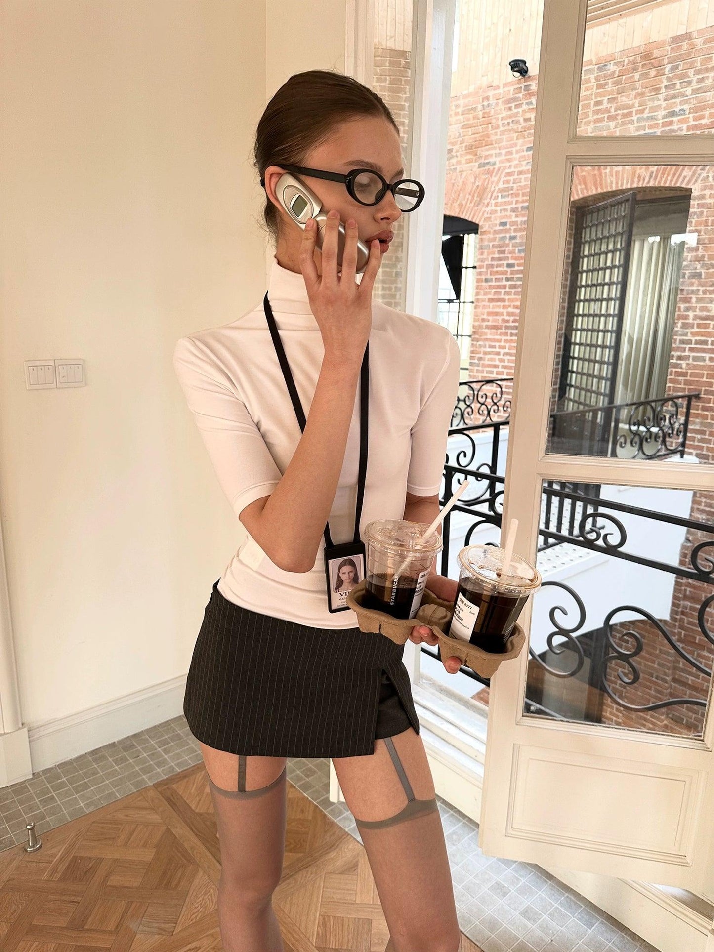 Grey Striped Suit Mini Skirt