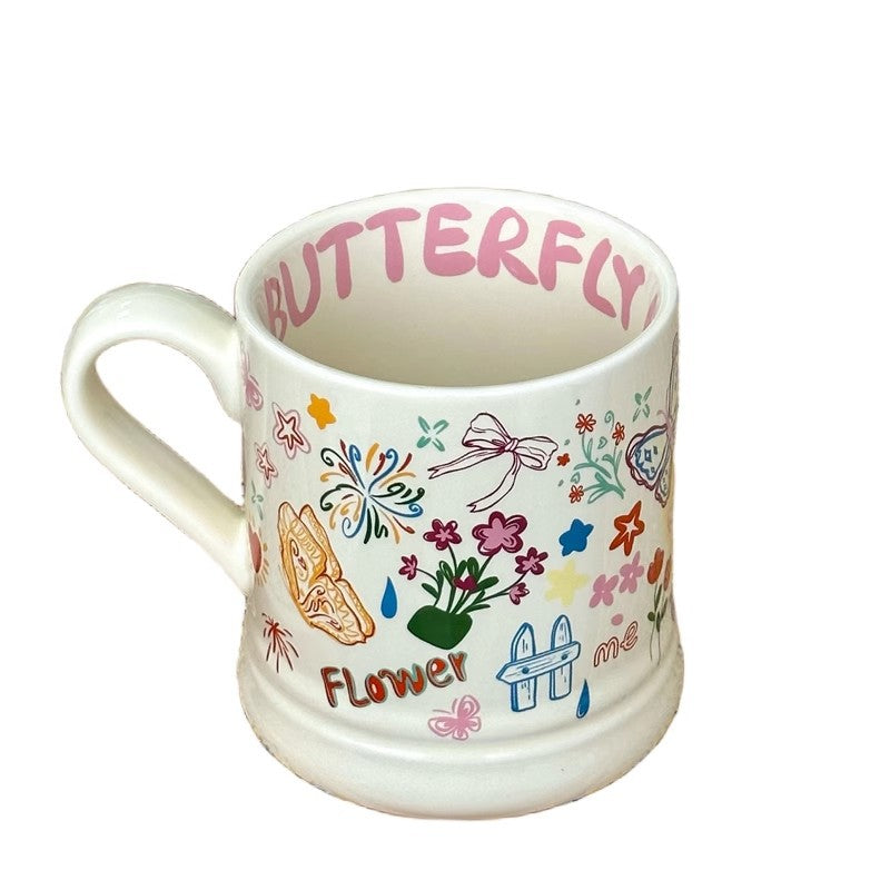 Childhood Graffiti Butterfly Cream Ceramic Mug