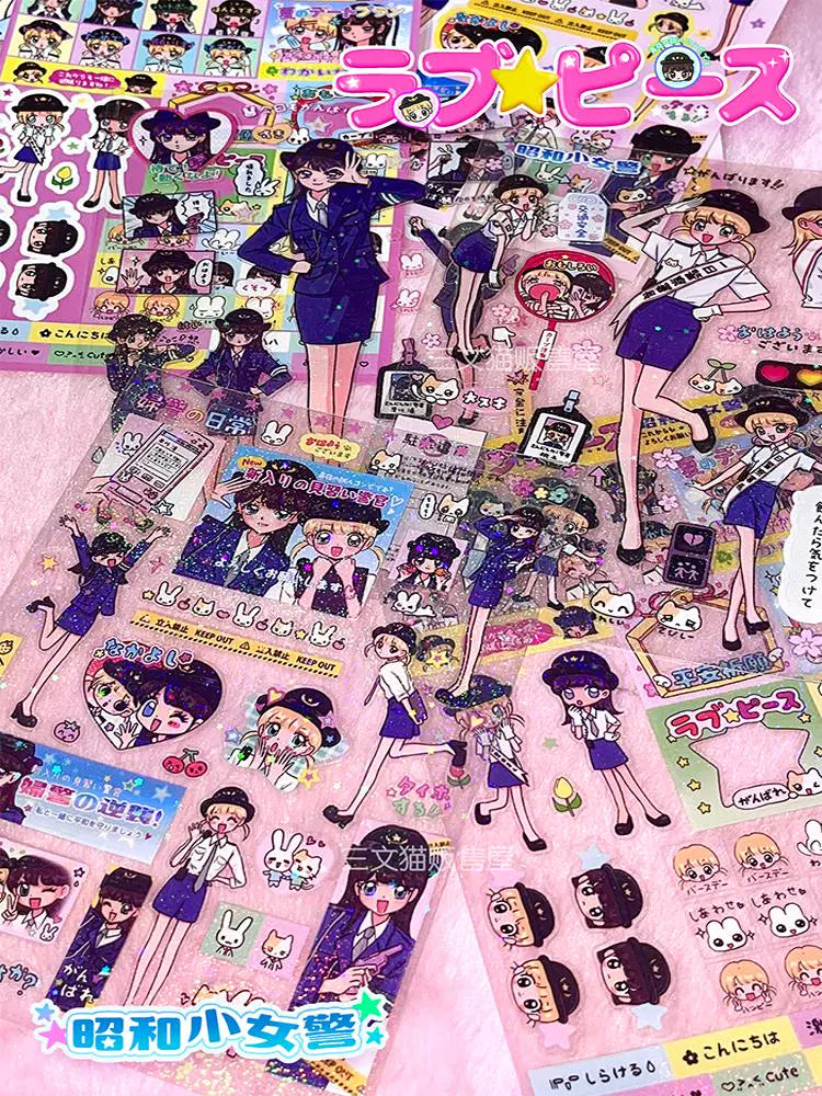 Showa Girl Police Series Character Sticker Handbag DIY Material