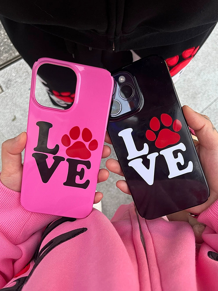 * LOVE dog print phone case, black/pink