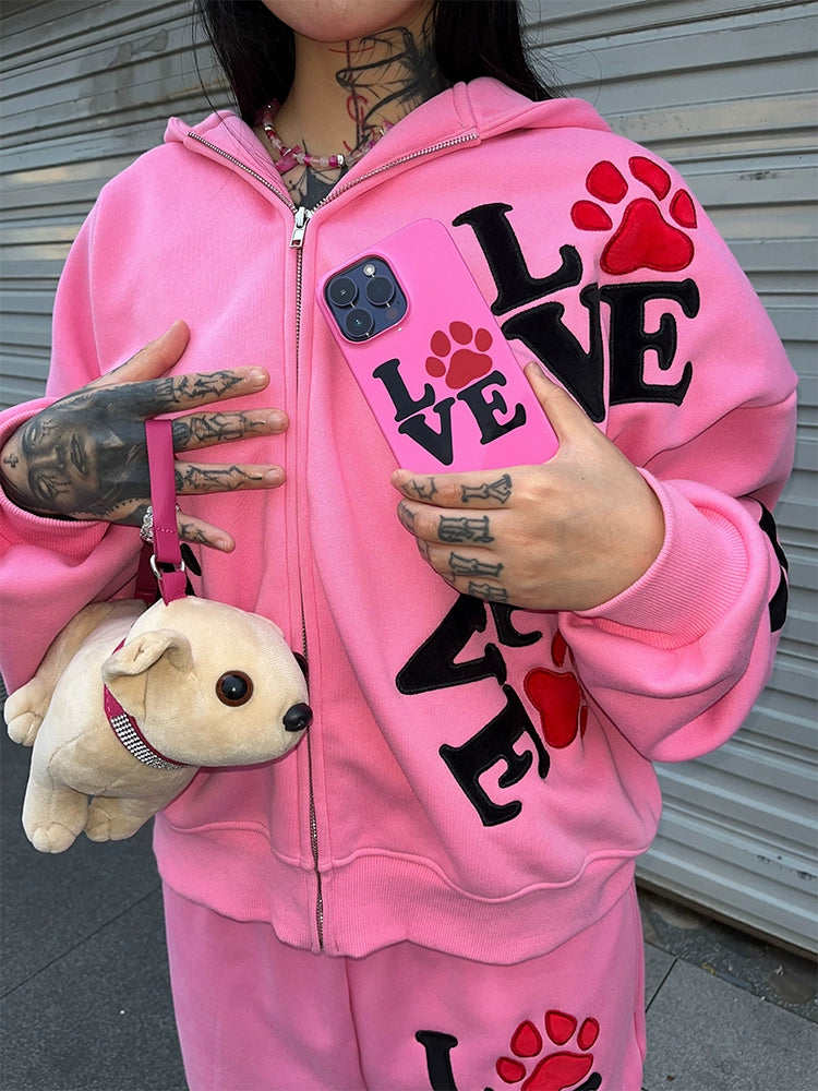 * LOVE dog print phone case, black/pink