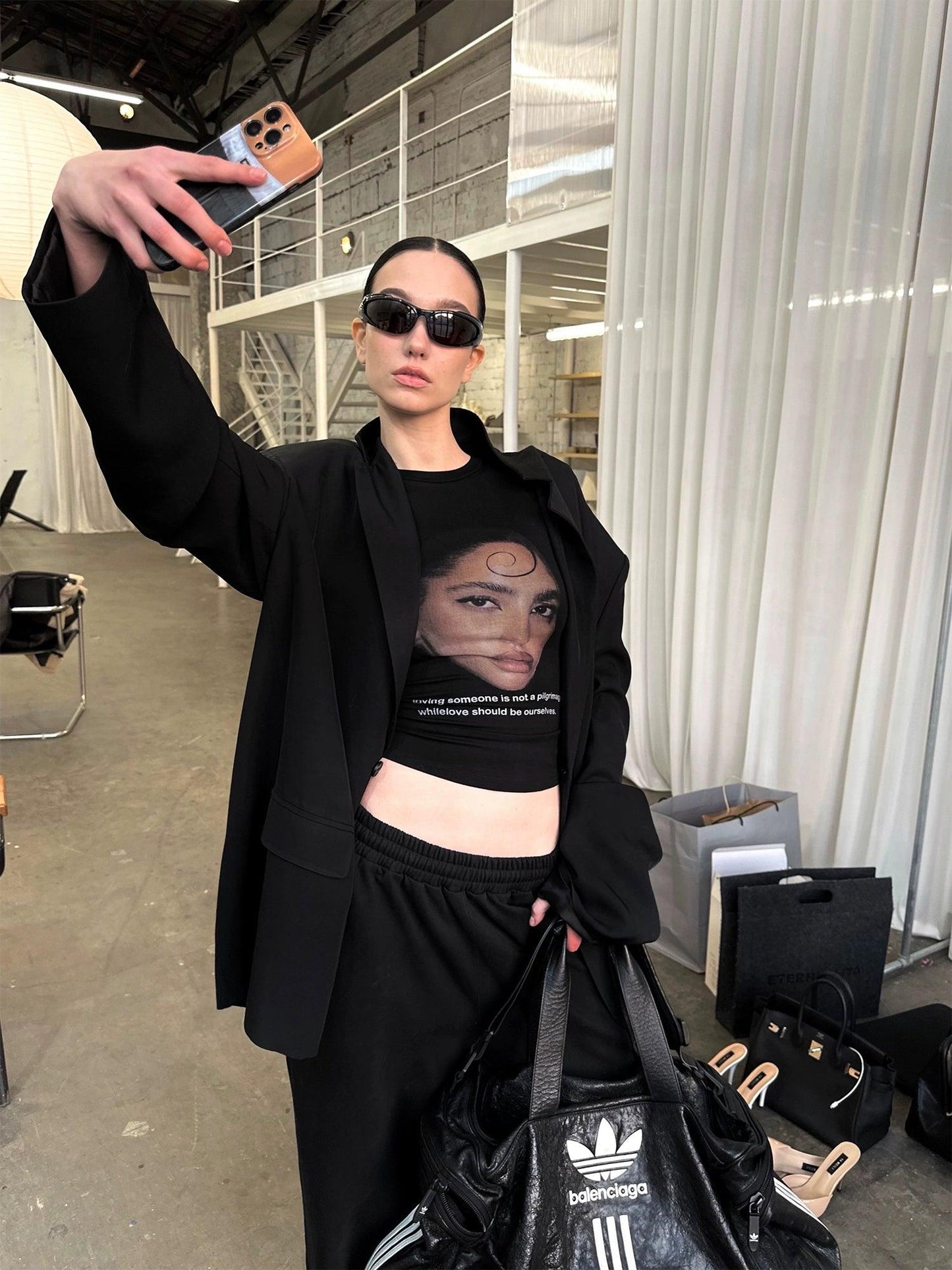 Black Portrait Print T-Shirt