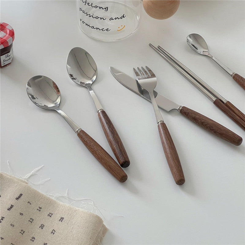 Wooden handle chopsticks, knives, forks, spoons, tableware