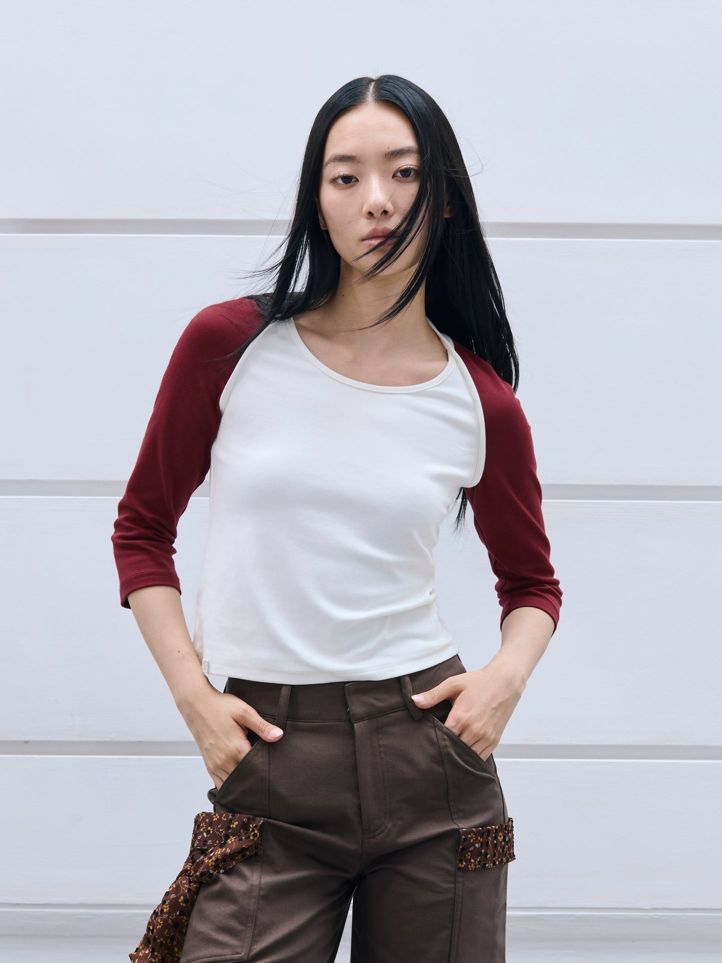 contrasting leopard print mid sleeve T-shirt