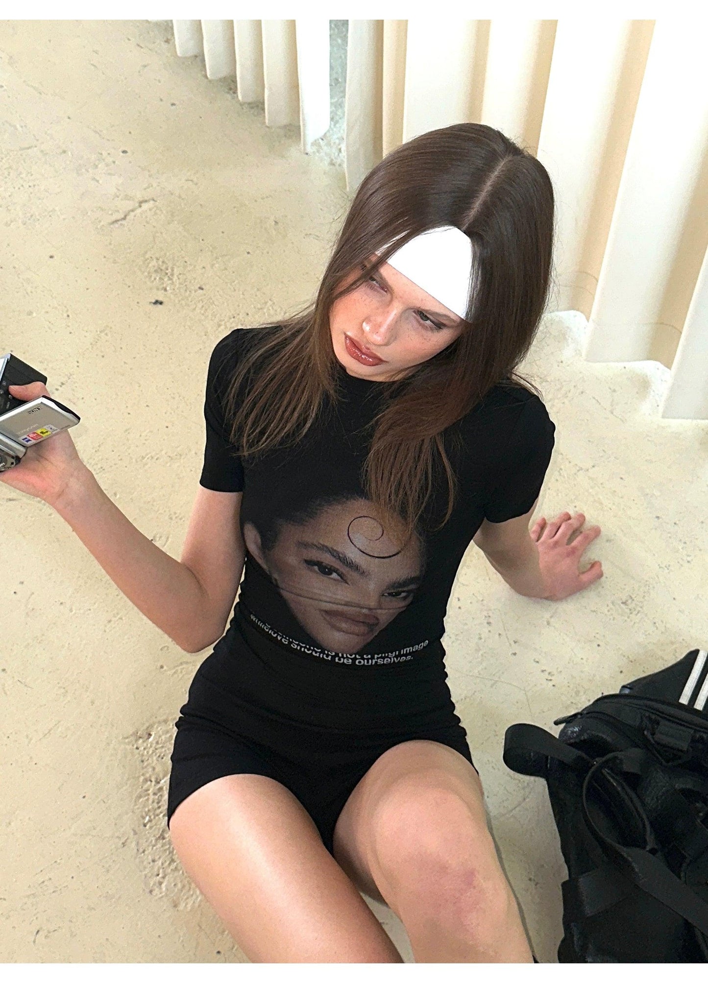Black Portrait Print T-Shirt
