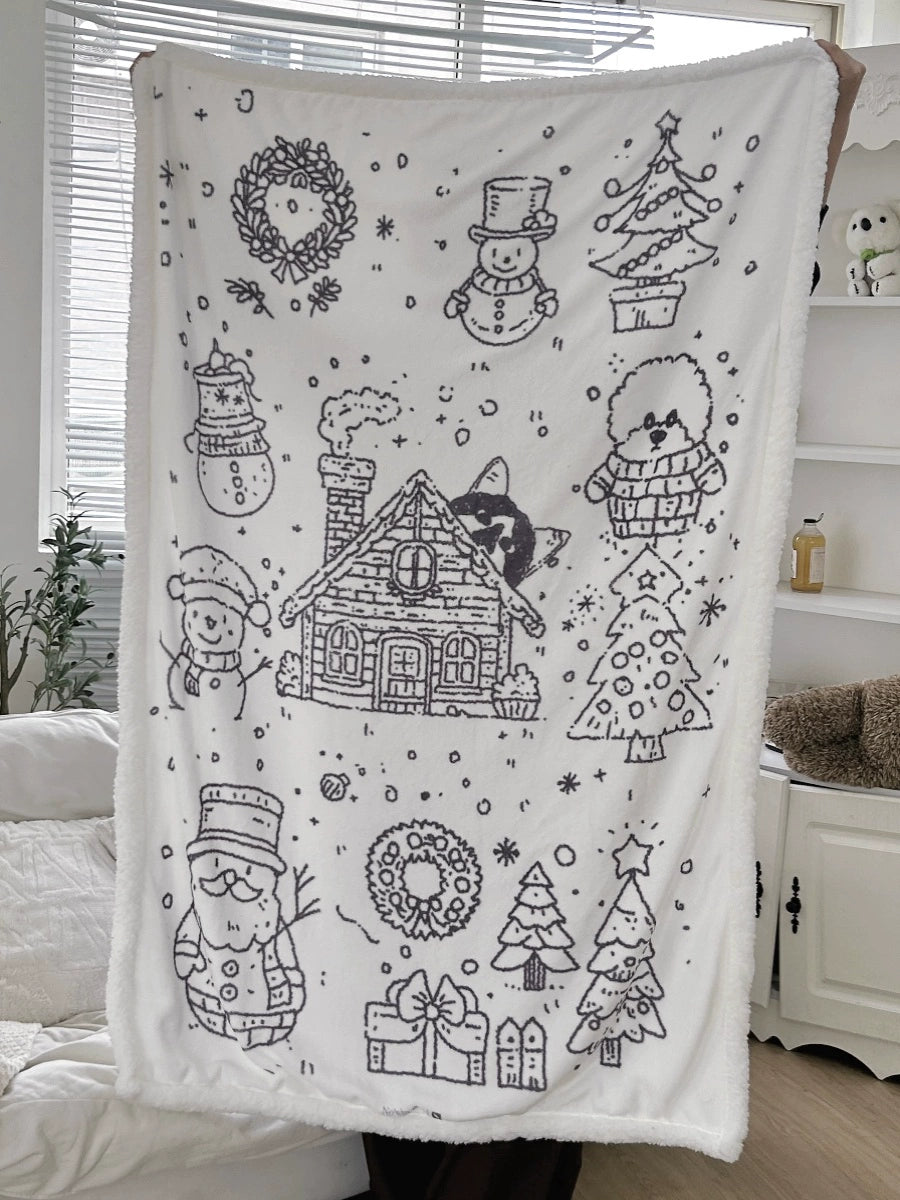 Snow Christmas flannel lamb wool double-layer thick blanket