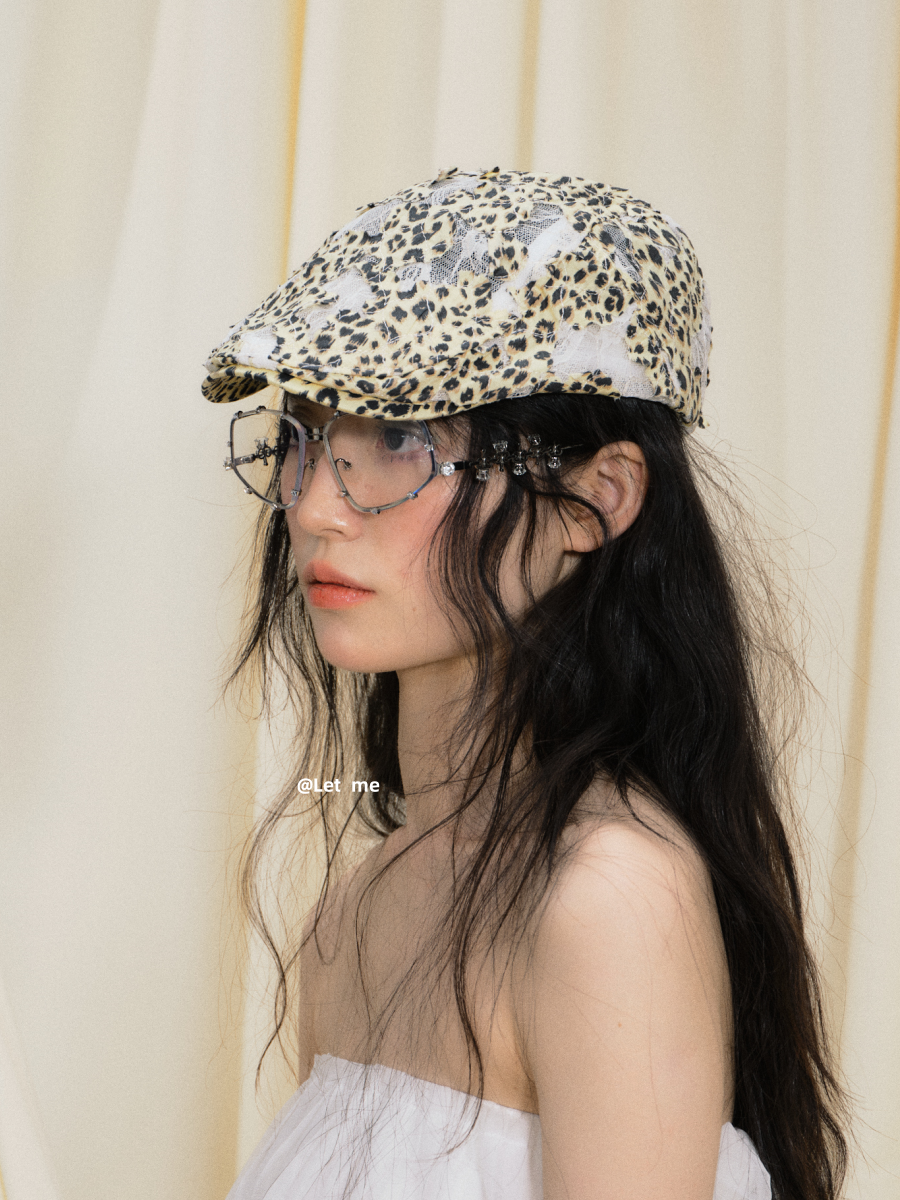 Leopard lace patchwork for vintage distressed front hat