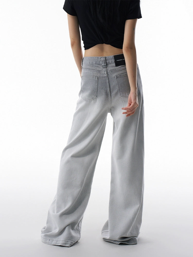 Gradient washed micro flared jeans